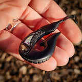 Koru Etched Hook Black Bone Carving Pendant Necklace