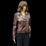 50% OFF SALE. Merlot Ridge - Womens REAL Genuine Leather Jacket - Burgundy Side Zip