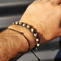 Black Macrame Cord Bracelet - Mosaic Amber Beads