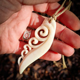 Multi Koru Feather Bone Carving Pendant Necklace - NZ Maori Inspired