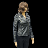 50% OFF SALE. Mystic Rider - Womens REAL Genuine Leather Jacket - Black Side Zip Ribbed