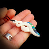 Natural Maori Bone Carving Pendant Necklace - Twist With Paua Inlay