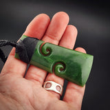 Natural Jade Double Koru Toki Pendant Necklace
