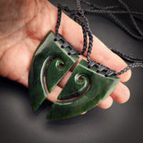 2pcs Matching Set Natural Jade Koru Heart Pendant Necklaces