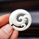 Natural Hand Carved Maori Bone Carving Pendant Necklace - Triple Koru
