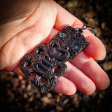 Hei Tiki Etched Black Bone Carving Pendant Necklace - NZ Maori Inspired