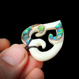 Triple Koru Heart Bone Carving Pendant Necklace