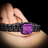 Natural Amethyst Cube Black Macrame Bracelet