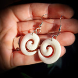Natural Carved Maori Bone Carving Earrings - Koru