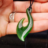 Natural Greenstone Carved Hook Pendant Necklace