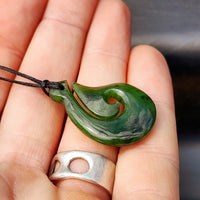 Natural Greenstone Carved Hook Pendant Necklace