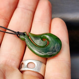 Natural Greenstone Carved Hook Pendant Necklace