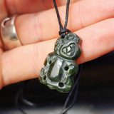 Natural Greenstone Carved Tiki Pendant Necklace