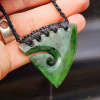 Natural Greenstone Carved Koru Corner Binding Pendant Necklace