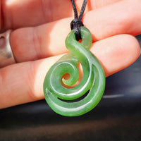 Natural Greenstone Koru Twist Carved Pendant Necklace