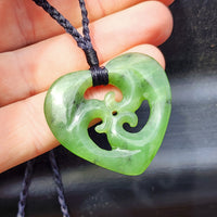 Natural Greenstone Triple Koru Heart Pendant Necklace