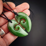 2pcs Matching Set Koru Heart Natural Jade Pendant Necklaces (N2228)