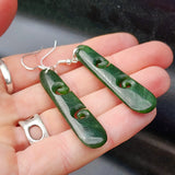 Natural Greenstone Round Koru Drop Hanging Earrings