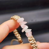Natural Rose Quartz Chip Tan Macrame Bracelet
