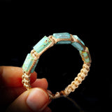Natural Turquoise Cylinder Tan Macramé Bracelet (10X12B)