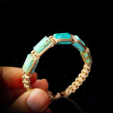 Natural Turquoise Cylinder Tan Macramé Bracelet (10X12B)