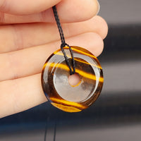 30mm Natural Tigers Eye Donut Pendant Necklace