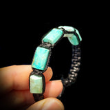 Natural Turquoise Cylinder Black Macramé Bracelet