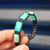 Natural Turquoise Cylinder Black Macramé Bracelet