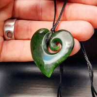 Nephrite Greenstone Koru Heart Pendant Necklace