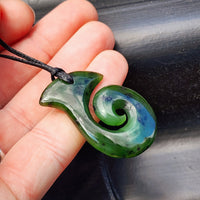 Nephrite Greenstone Koru Hook Pendant Necklace