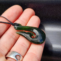 Nephrite Greenstone Whale Tail Hook Pendant Necklace
