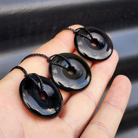 Natural Obsidian Donut Pendant Necklace
