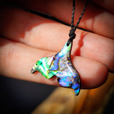 Natural Carved Paua Whale Tail Pendant Necklace