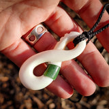 Pikorua Twist Bone & Jade Carving Pendant Necklace