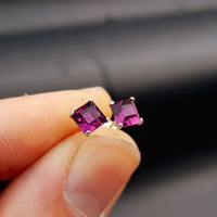 6mm Purple CZ & Solid 925 Sterling Silver Faceted Square Stud Earrings
