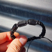 Natural Raw Black Tourmaline Cylinder Black Macramé Bracelet (10X9)