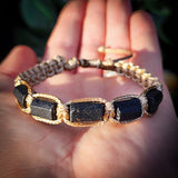Natural Raw Black Tourmaline Cylinder Macramé Bracelet (10X9)