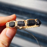 Natural Raw Black Tourmaline & Tan Macramé Bracelet (10X9B)