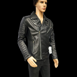 Rogue - Mens REAL Genuine Leather Jacket - Black Side Zip Ribbed