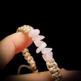 Natural Rose Quartz Chip Tan Macrame Bracelet