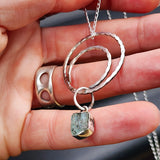 Rustic Handmade Solid 925 Sterling Silver & Natural Raw Aquamarine Hammer Finish Necklace