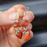 Rustic Sterling Silver & Natural Raw Carnelian Double Stone Hanging Earrings