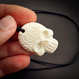 Engraved Skull Bone Carving Pendant Necklace