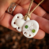 Small Hei Tiki Bone & Jade Carving Pendant Necklace