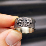 Size Y, T - Solid Oxidized Stainless Steel Lovers Skull Band Ring