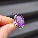 (T) Solid Sterling Silver & Natural Amethyst Oval Handmade Solitaire Ring