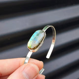 Solid Sterling Silver & Natural Labradorite Handmade Cuff Bracelet