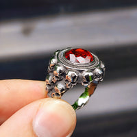 Size T1/2 - Red Zircon Stainless Steel Multi Skull Ring