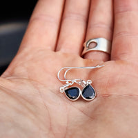 Black CZ & Solid 925 Sterling Silver Pear Cut Hanging Hook Earrings