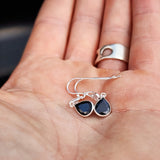 Black CZ & Solid 925 Sterling Silver Pear Cut Hanging Hook Earrings